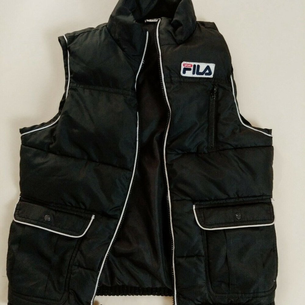 Vintage Womens black Fila Sport LOGO Puffer Vest S